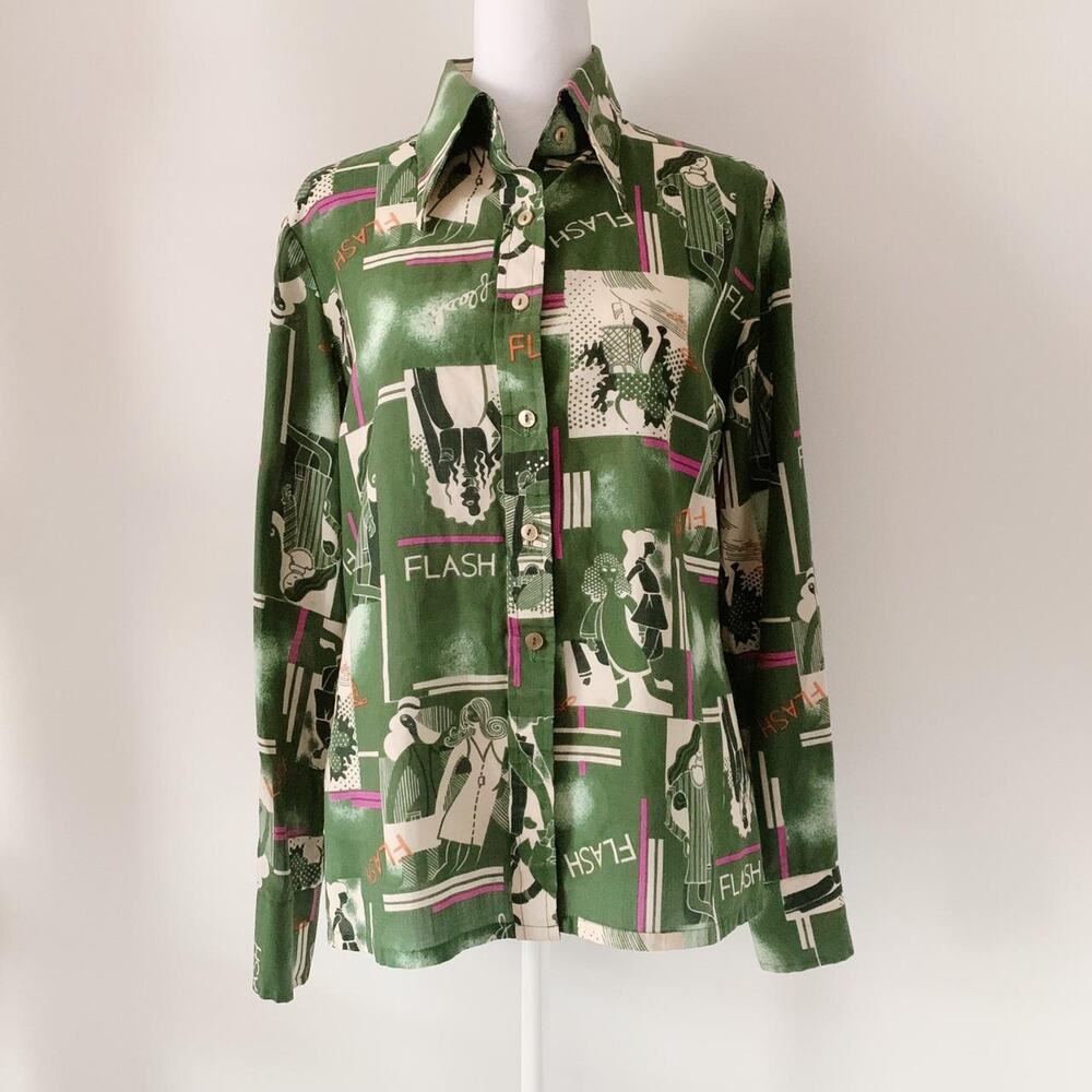 Vintage Joseph Magnin Graphic Button-Up Blouse | Size S/M
